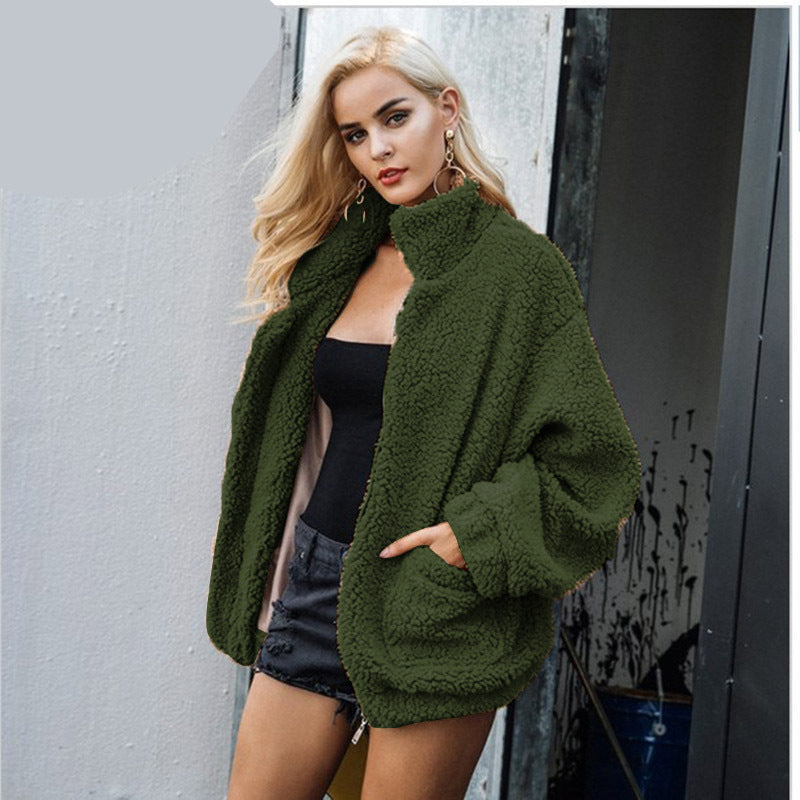 Warm Cardigan Winter Loose Sherpa Fleece Lapel Zipper Jacket