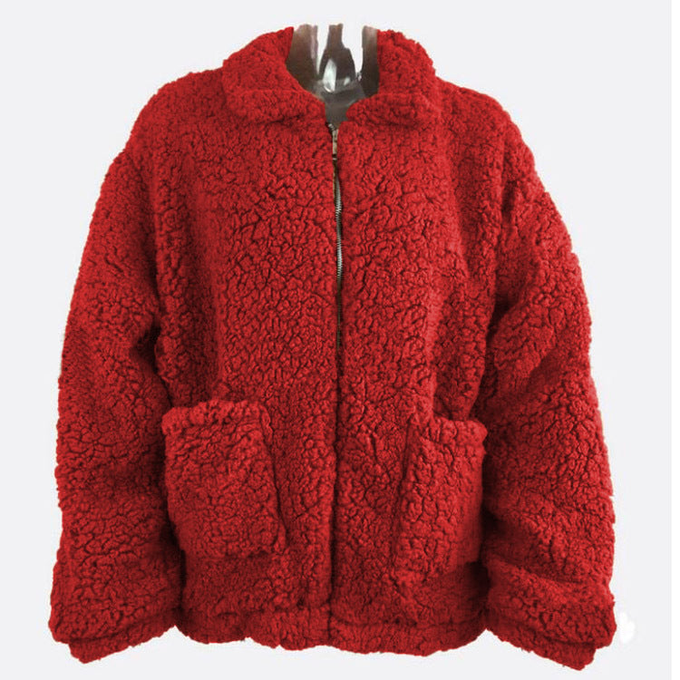 Warm Cardigan Winter Loose Sherpa Fleece Lapel Zipper Jacket