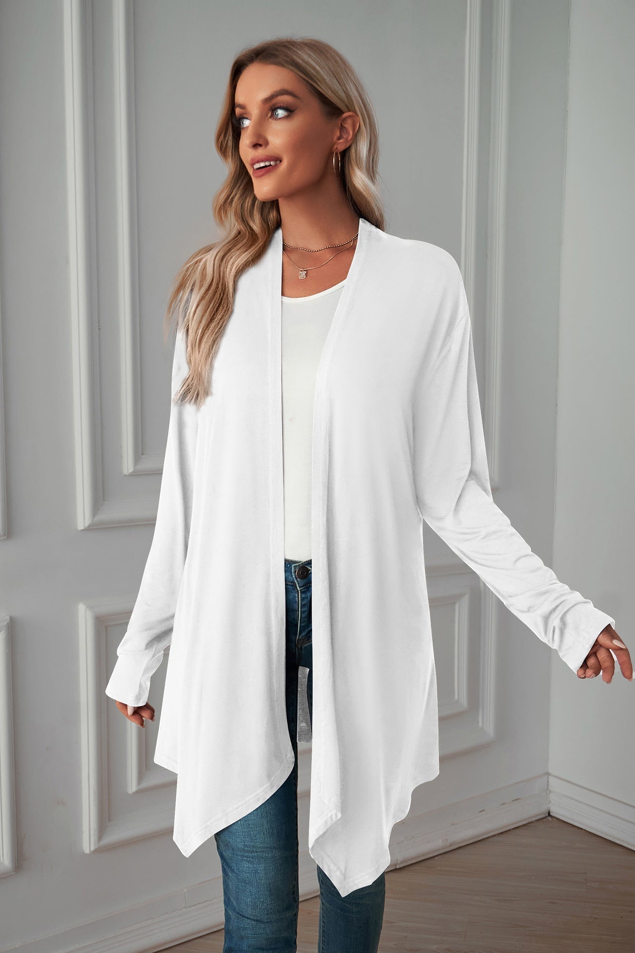 Women's Long Sleeve Cardigan Solid Color Coat Long Top