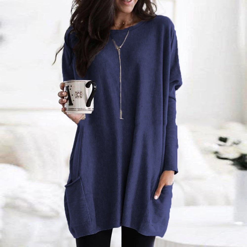 2023 Fall Casual Plus Size Pockets Solid Pullover