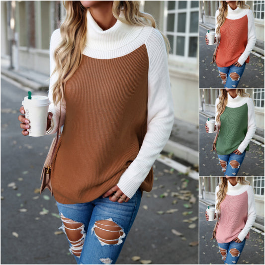 Contrast Color Turtleneck Solid Color Sweater