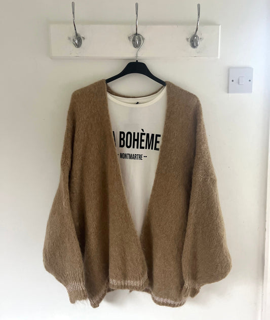 Lucia mohair-mix cardigan in camel